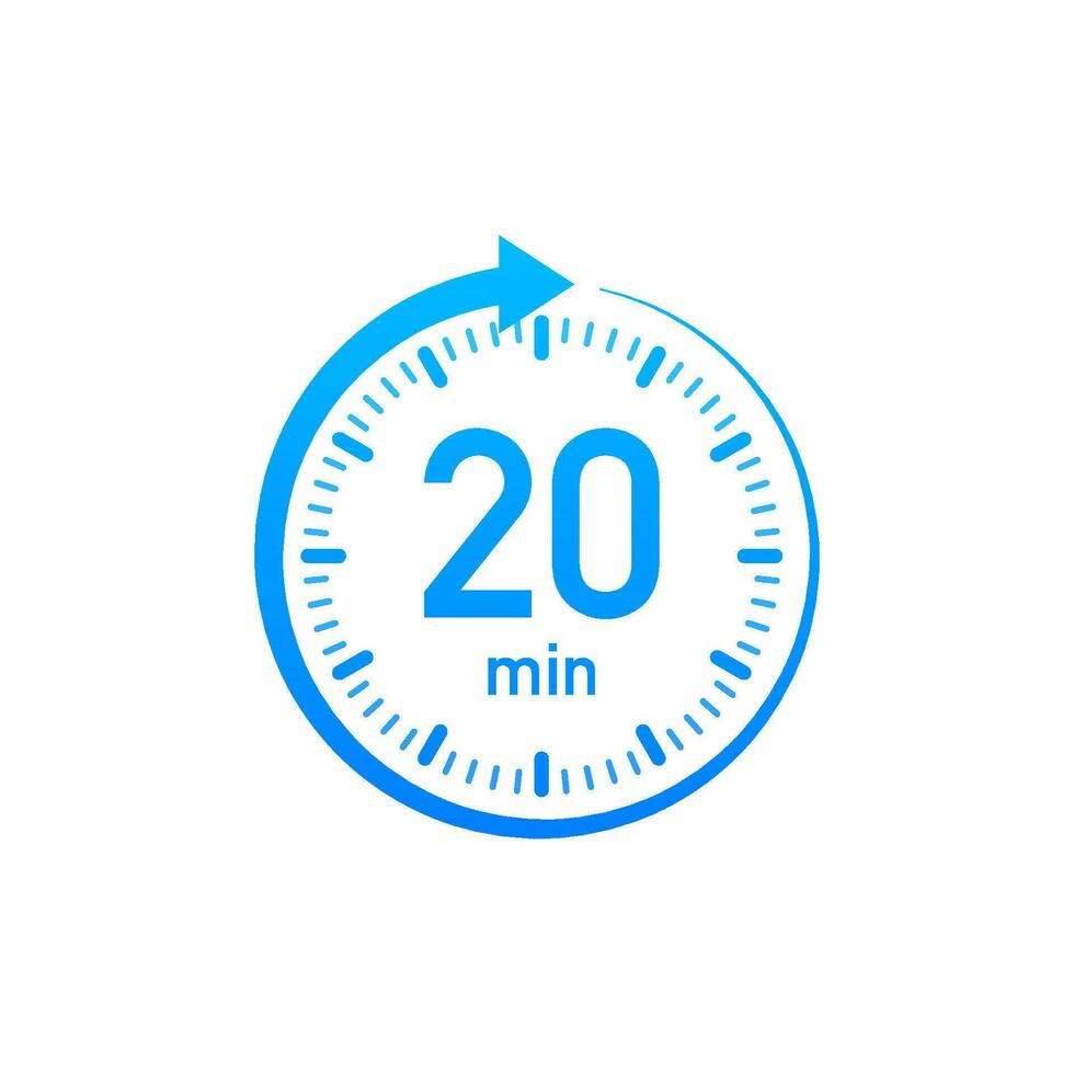 The 20 minutes, stopwatch vector icon. Stopwatch icon in flat style, timer on on color background. Vector illustration