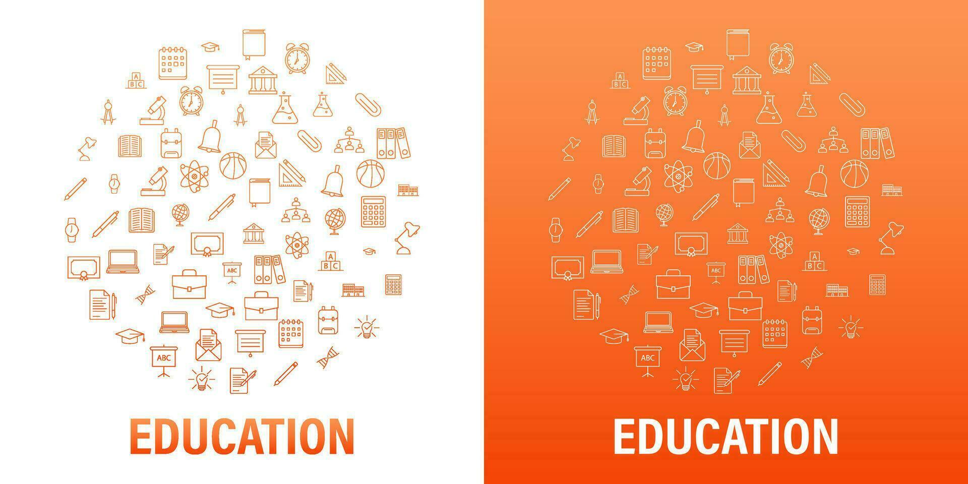 Round set icon education for mobile app design. Online course line icon set. Online study, education. Vector stock illustration
