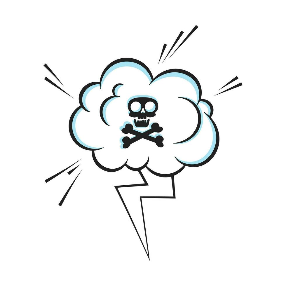 Fart smoke smelling cloud with skull and crossing bones. vector