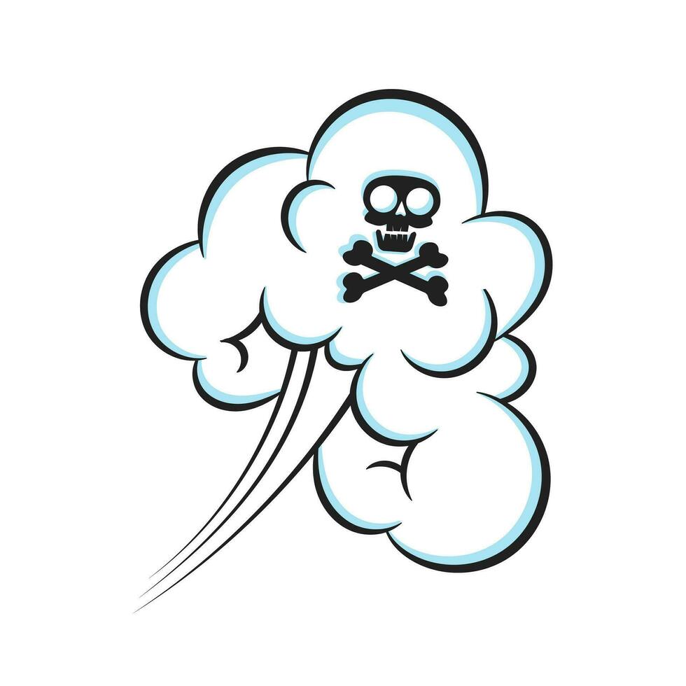 Fart smoke smelling cloud with skull and crossing bones. vector