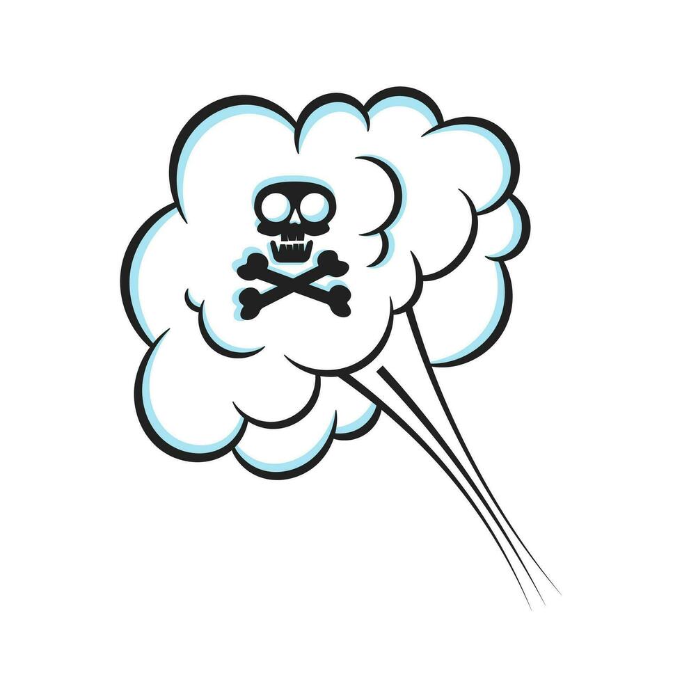 Fart smoke smelling cloud with skull and crossing bones. vector