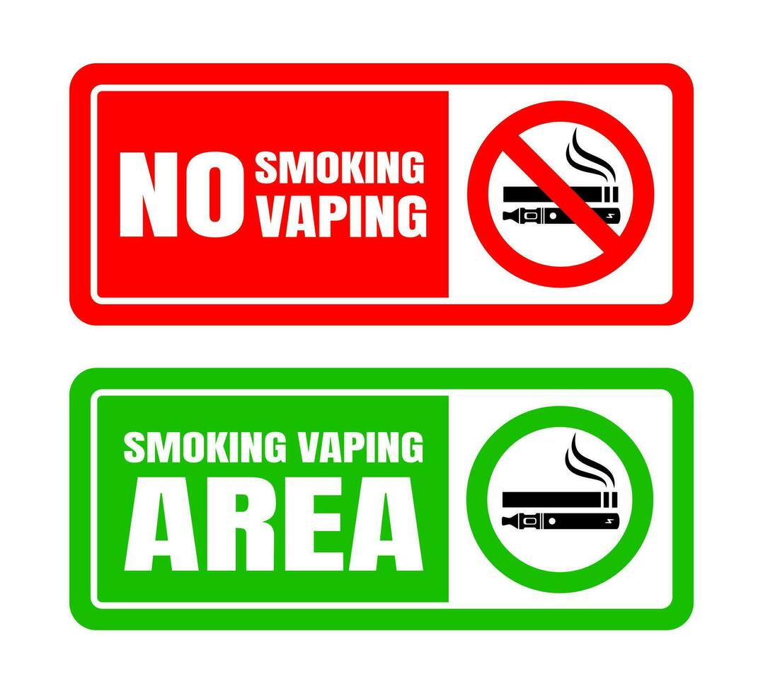 No smoking no vaping and smoking area sign set. vector