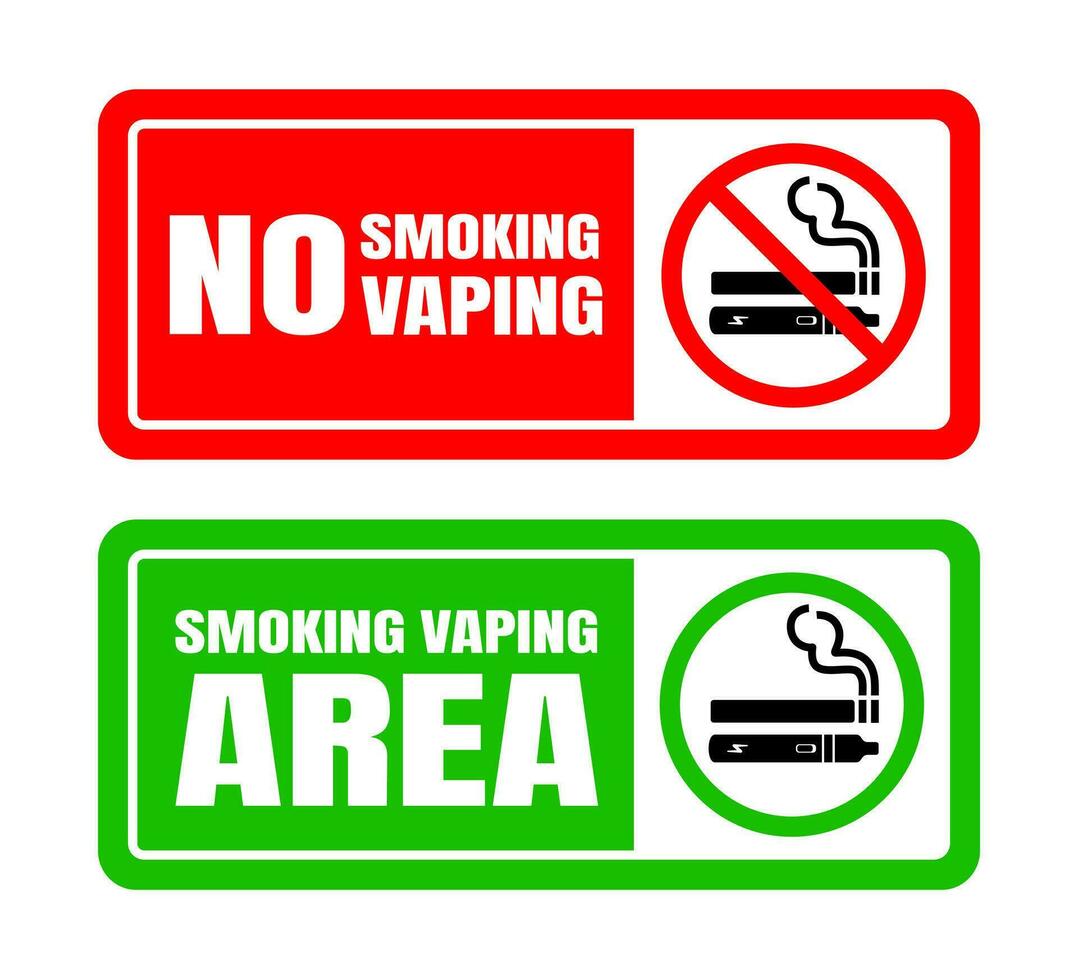 No smoking no vaping and smoking area sign set. vector