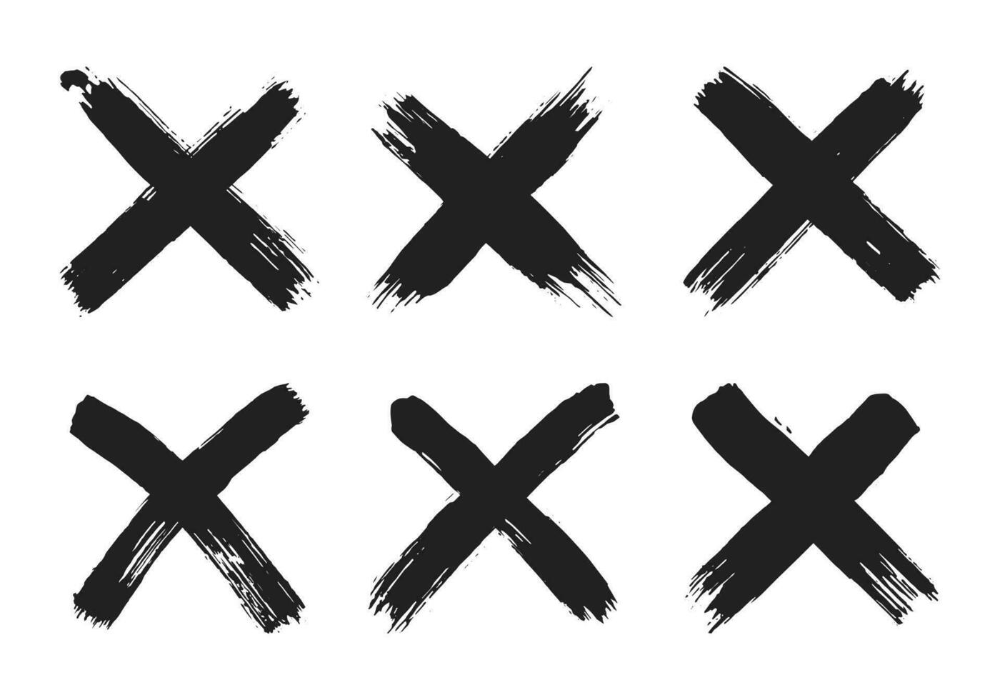 Dirty grunge hand drawn with brush strokes cross x vector illustration icon set.