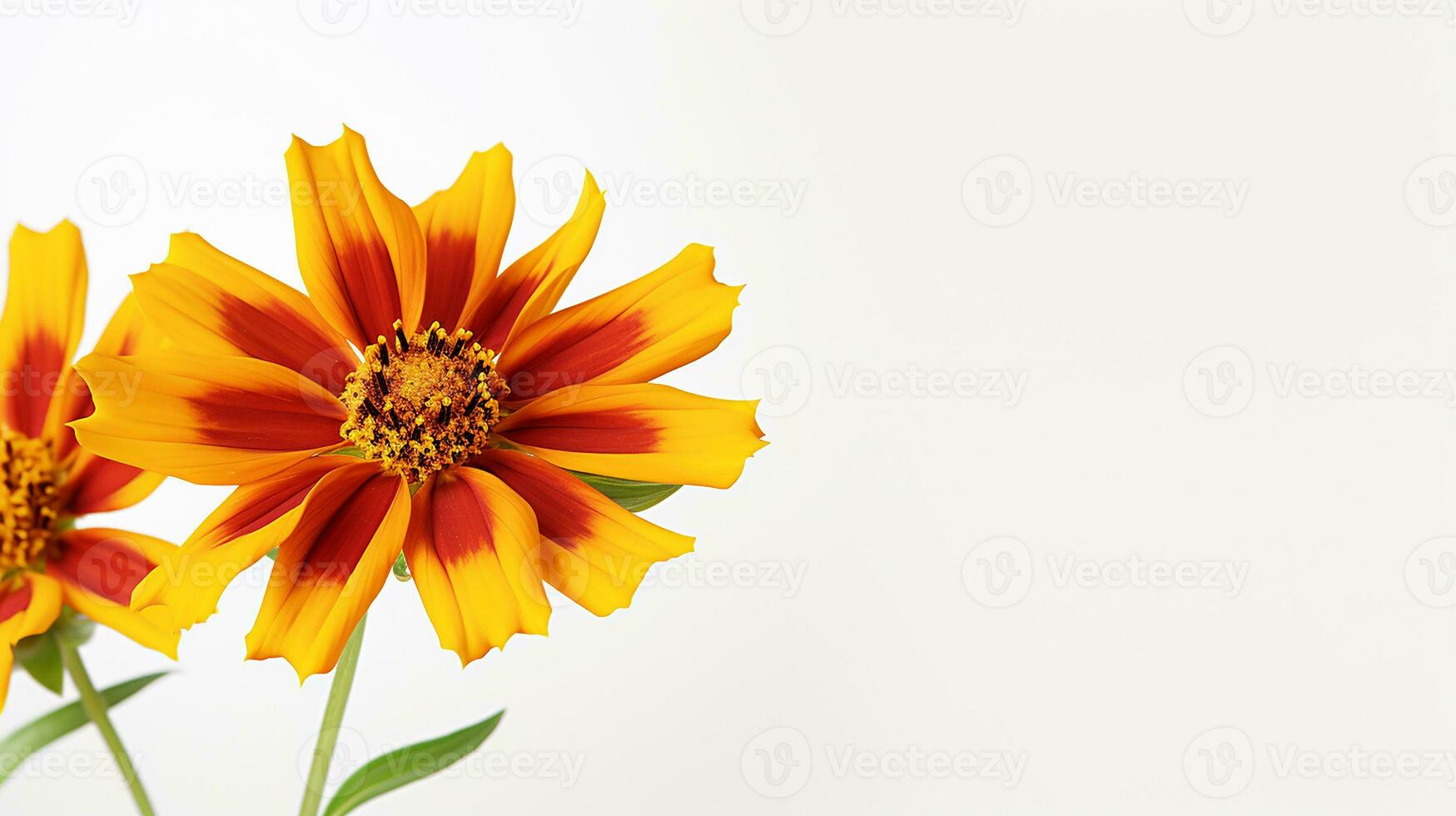 Photo of beautiful Coreopsis flower isolated on white background. Generative AI