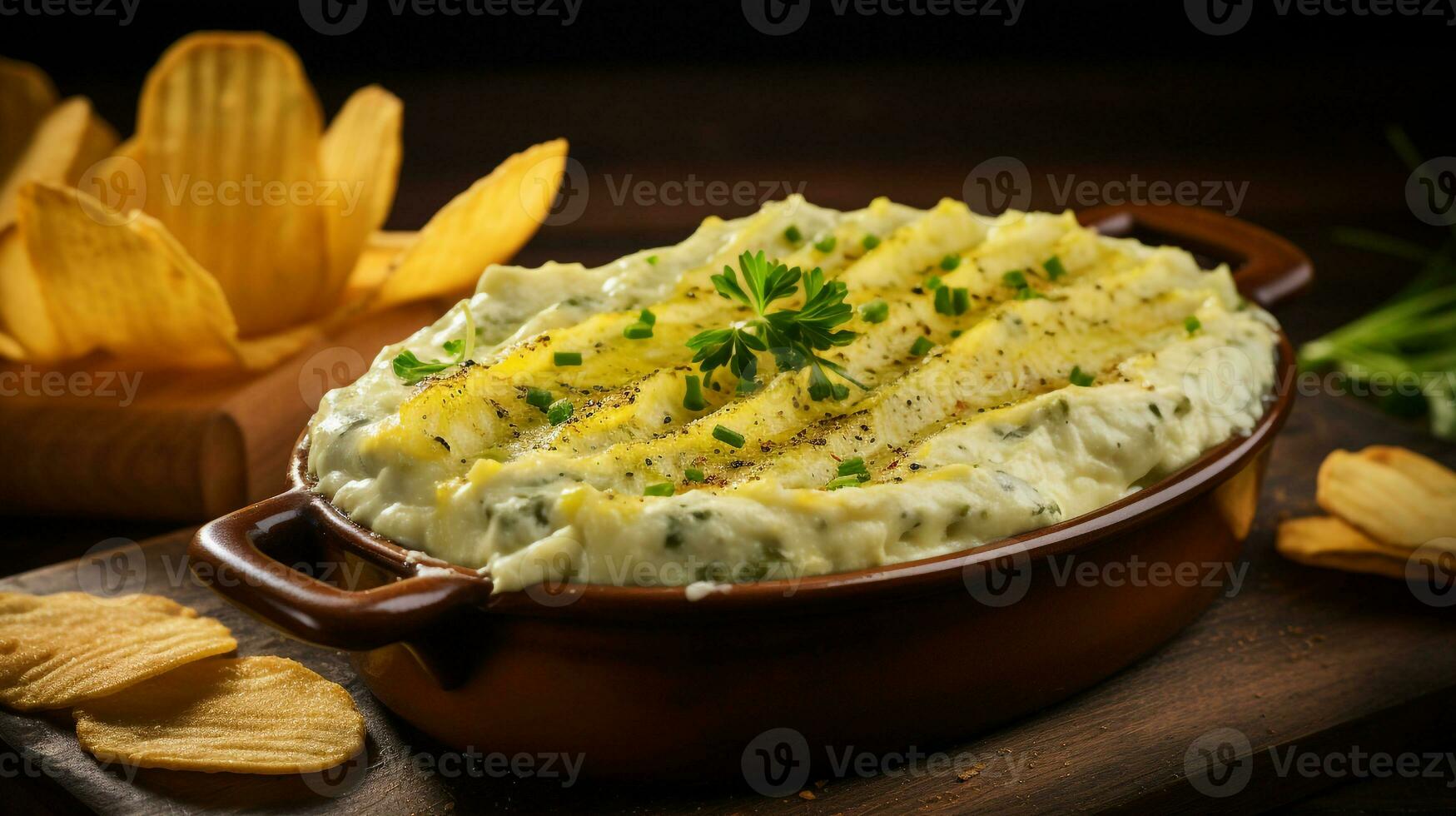 Photo of Hot Artichoke Dip as a dish in a high-end restaurant. Generative AI