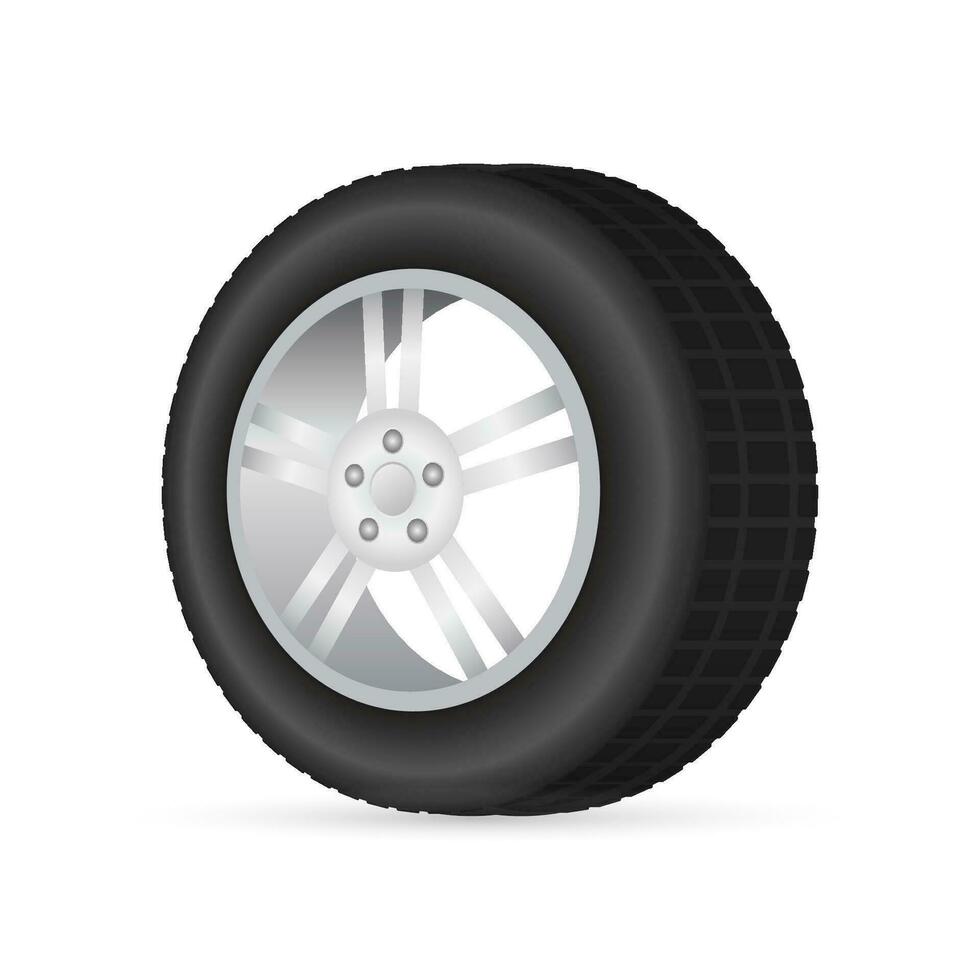 Realistic shining disk car wheel tyre set. Vector stock illustration.