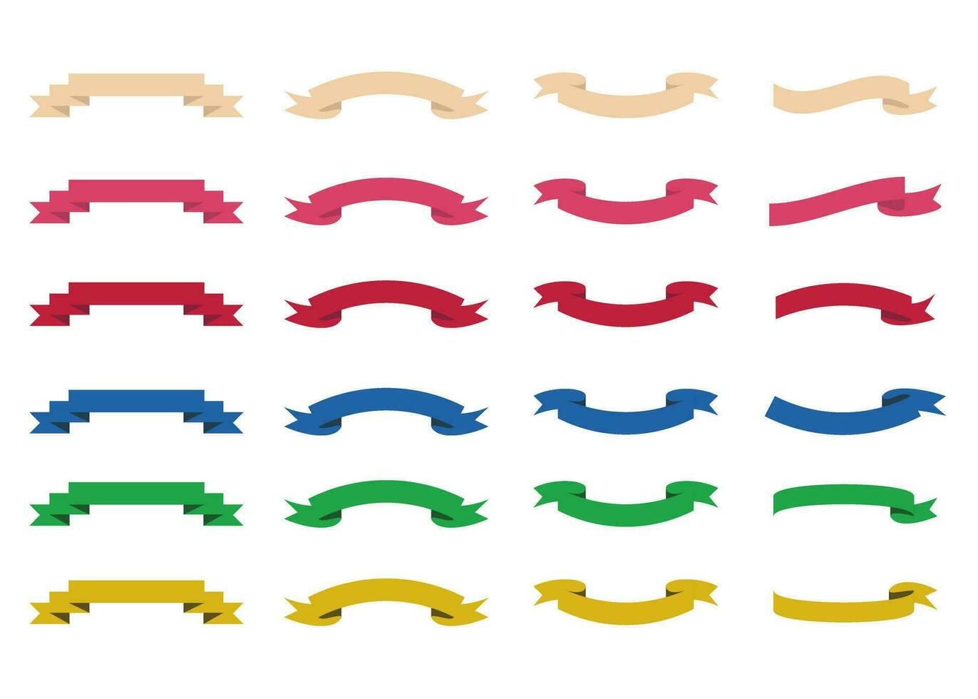 Set of colored ribbons in different shapes and sizes. Vector illustration.