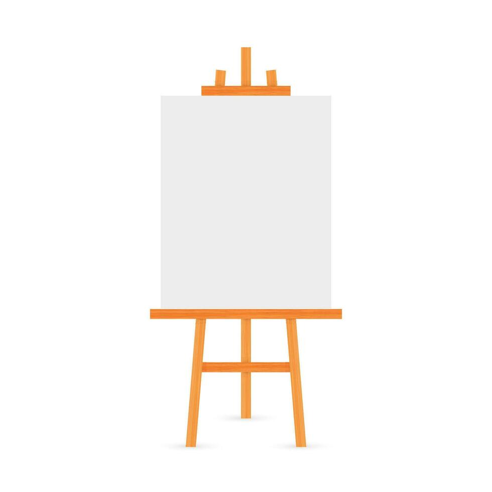 Vector Set of Wooden Brown White Sienna Easels with Mock Up Empty Blank Square Canvases Isolated on Background