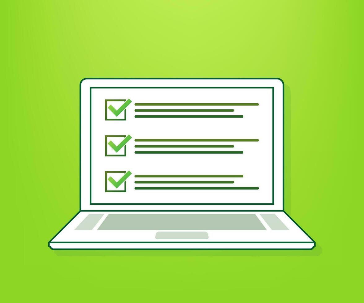 Online survey, checklist, questionnaire icon. Laptop, Computer screen. Feedback business concept Vector illustration