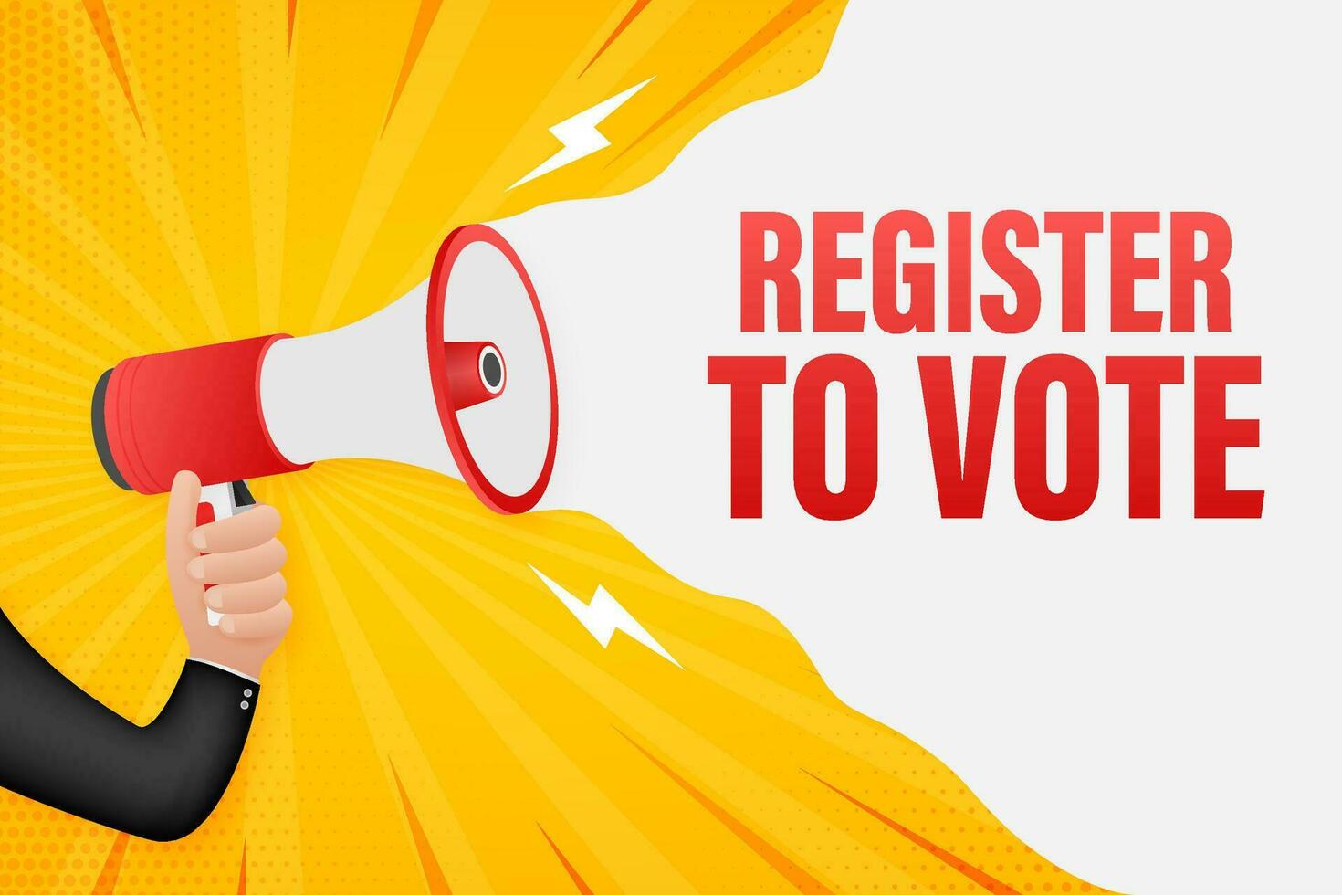 Hand Holding Megaphone with register to vote. Megaphone banner. Web design. Vector stock illustration.