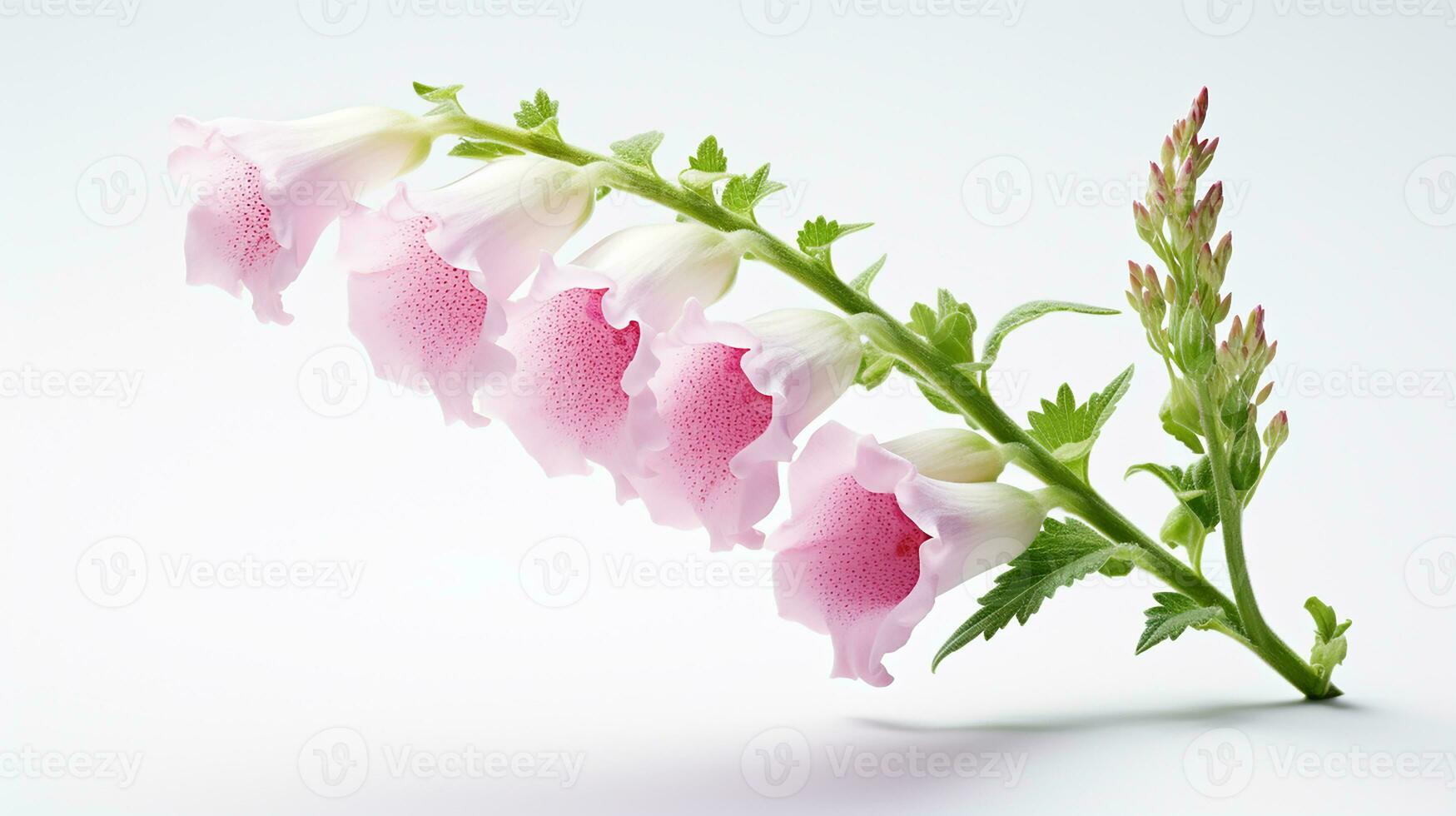 Photo of beautiful Foxglove flower isolated on white background. Generative AI