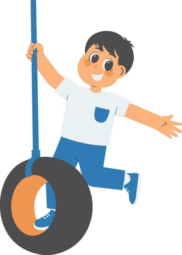 Boy Playing On Tire Swing Illustration vector