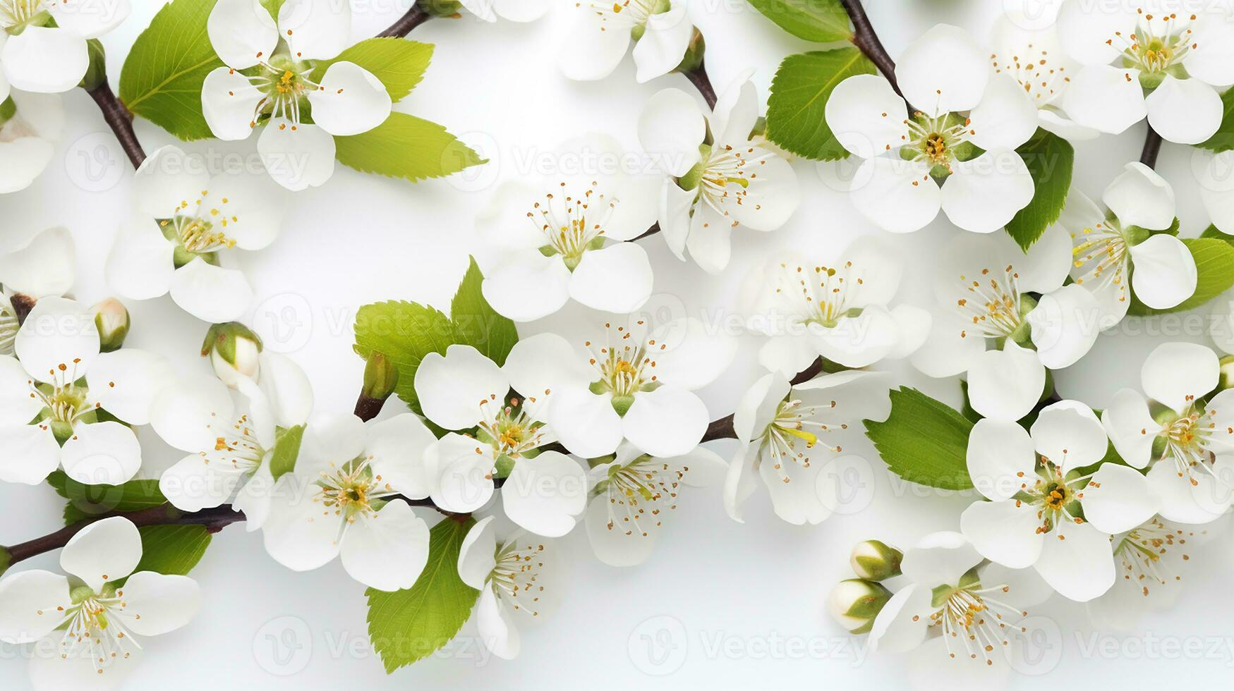Hawthorn flower patterned background. Flower texture background. Generative AI photo
