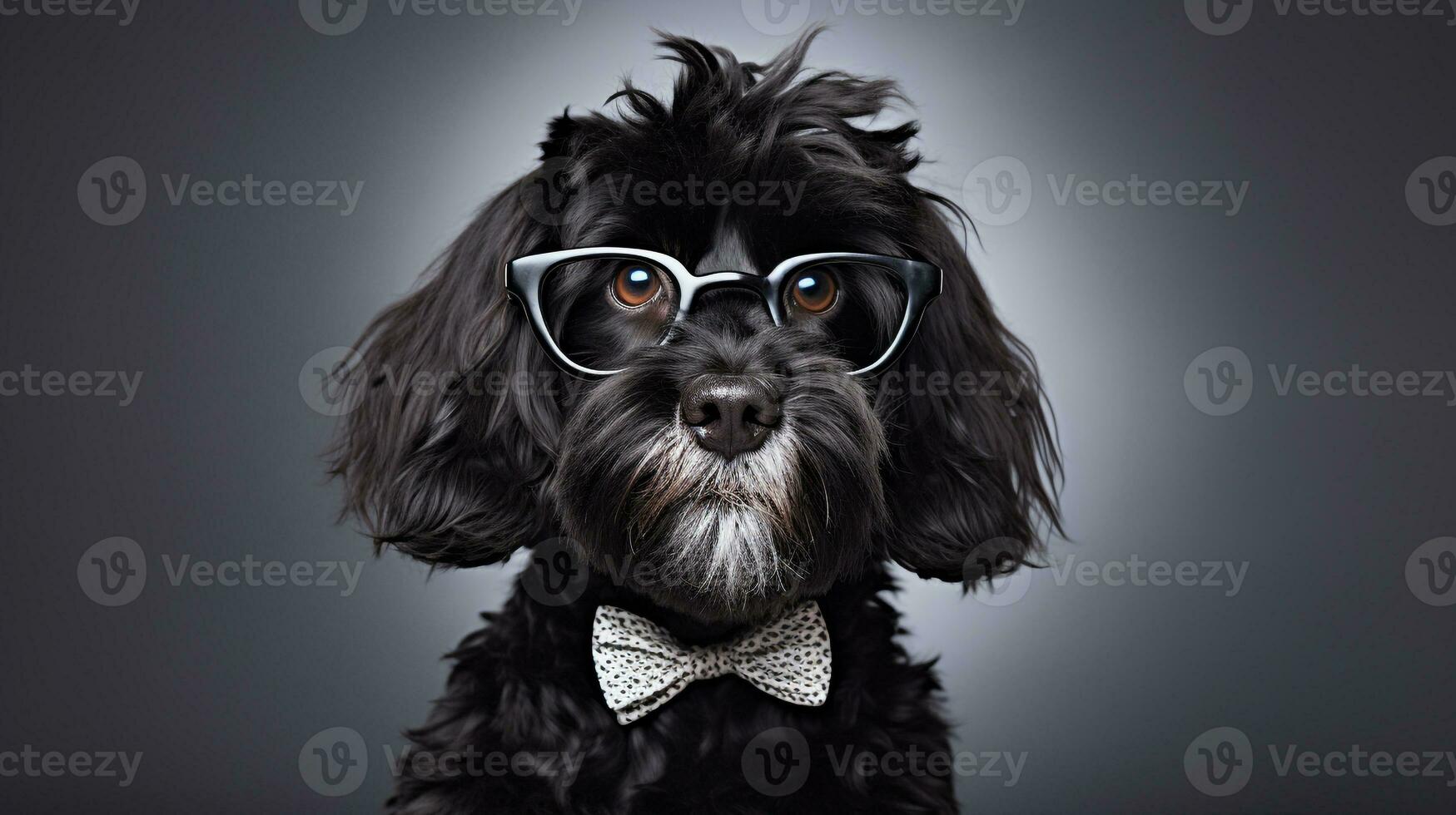 Photo of a Border Collie dog using eyeglasses isolated on white background. Generative AI