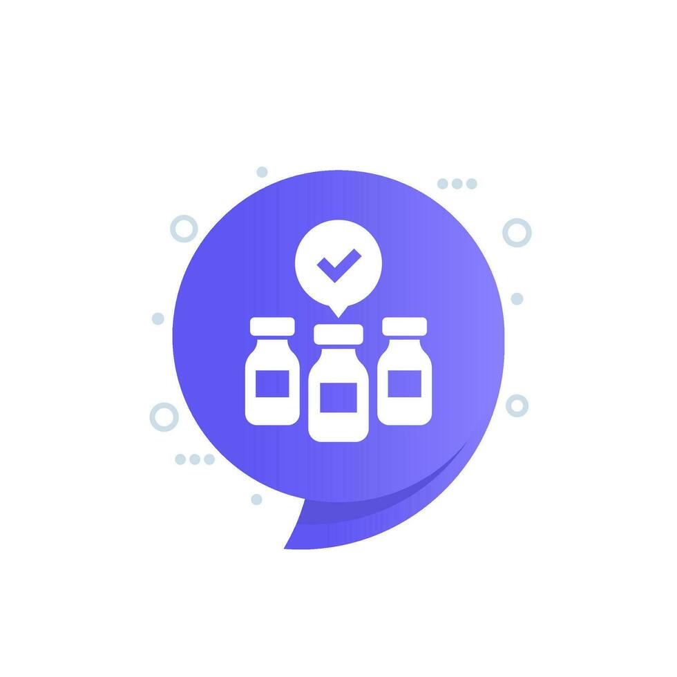 Vaccine supply icon with bottles, vector