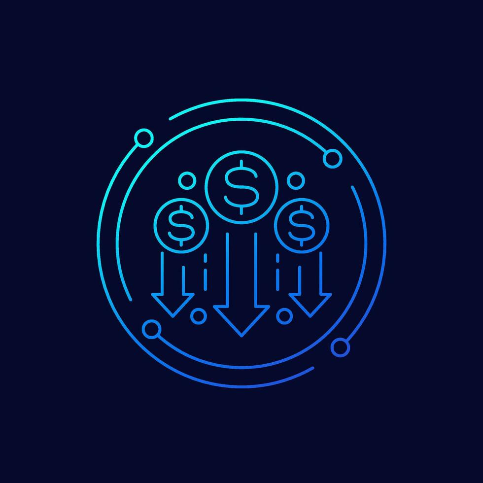 cost reduction icon with dollar, linear design vector