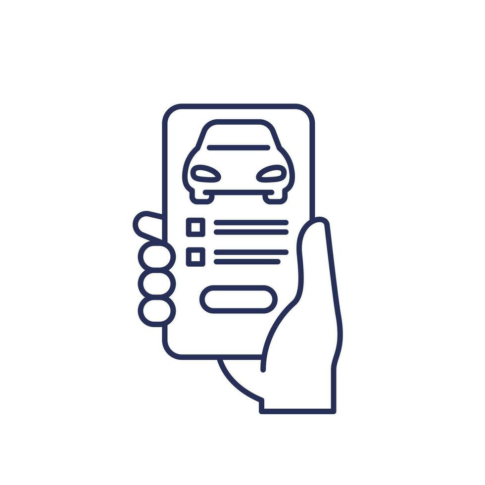 online car registration line icon with a phone in hand vector