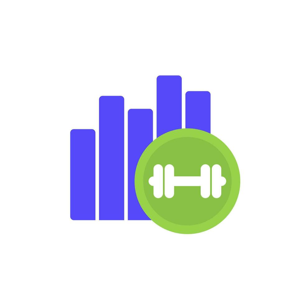 workout icon with a graph and barbell, vector