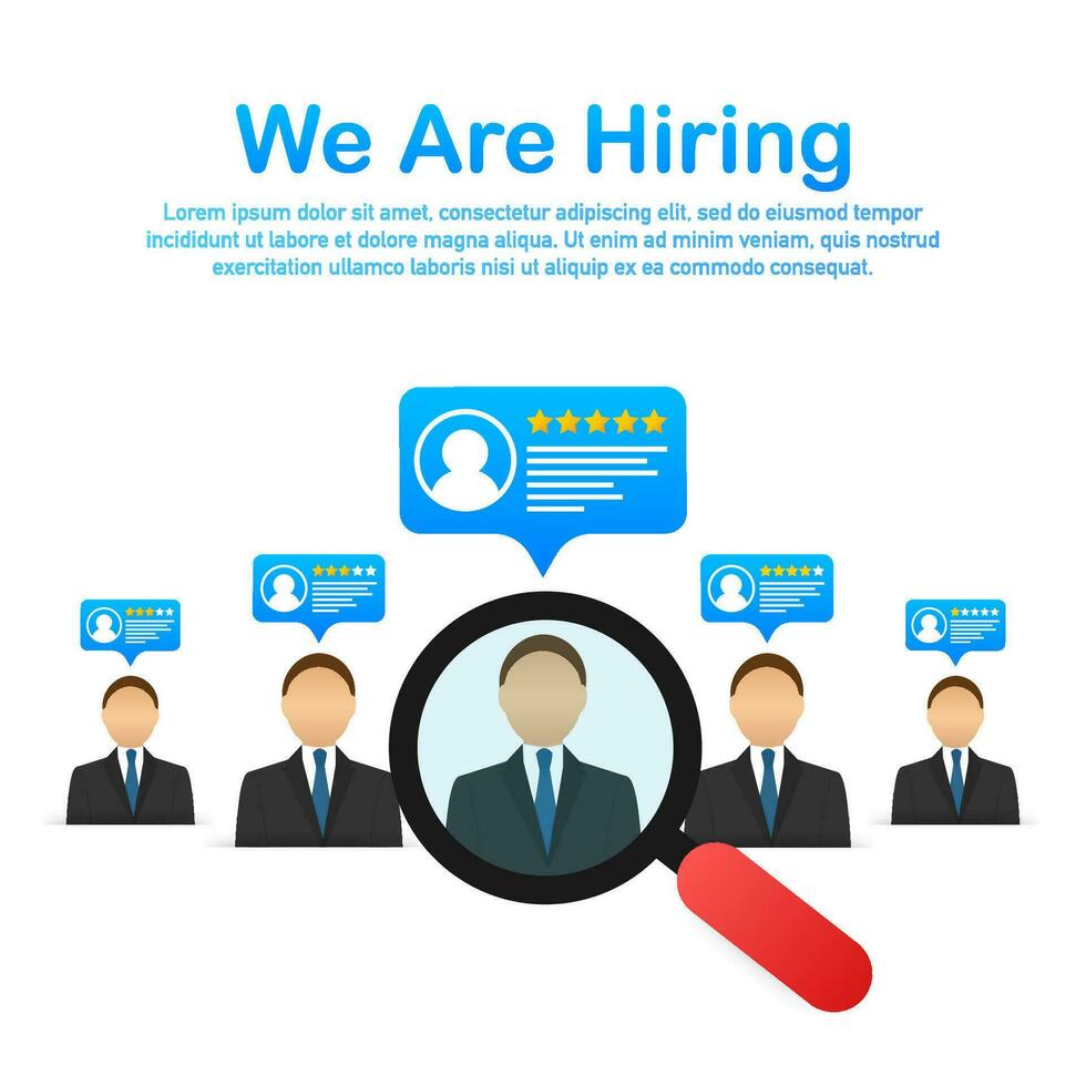 We re hiring. Recruitment concept. Hire workers, choice employers search team for job. Resume icon. Vector illustration.