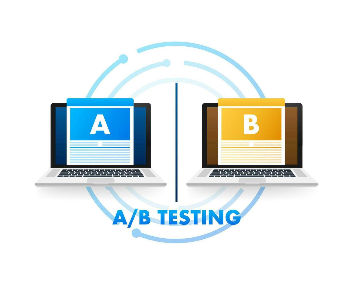 AB testing, split test. Bug Fixing, User Feedback. Homepage landing page template. Vector stock illustration