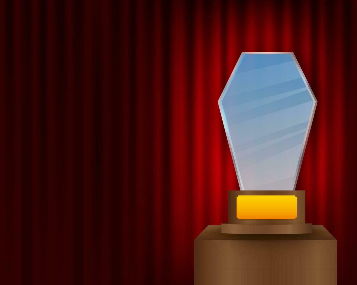 Glass award concept background. Golden trophy clipart. Vector template. Template for banner design. Winner certificate