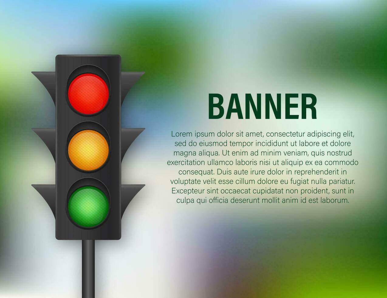 Traffic lights banner on blue background. Vector stock illustration