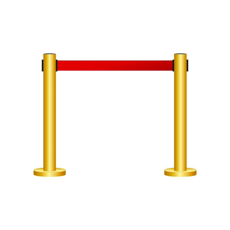 Golden barricade with red rope isolated on white background. Vector illustration.