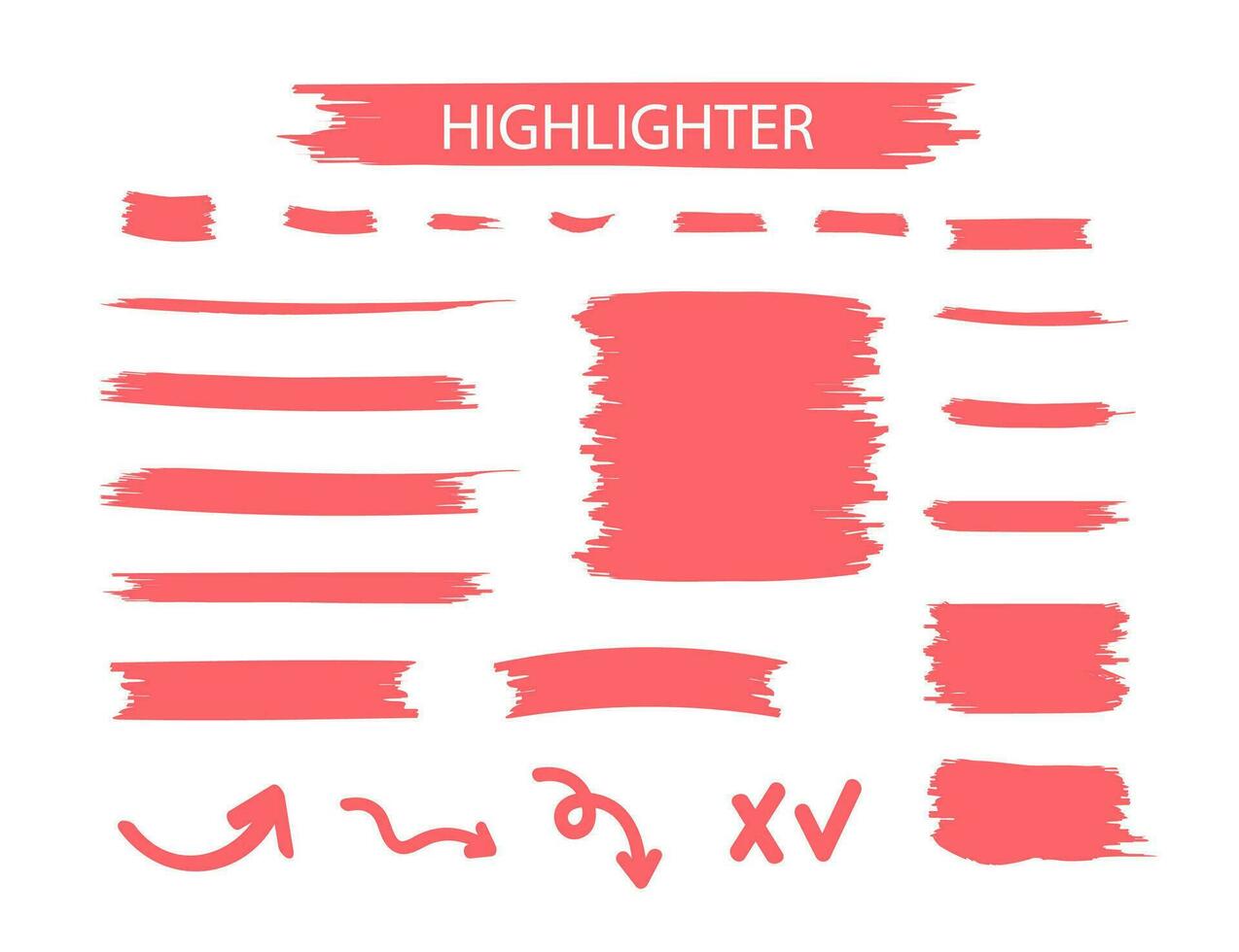 Red Highlighter Marker Strokes. Yellow watercolor hand drawn highlight set. vector