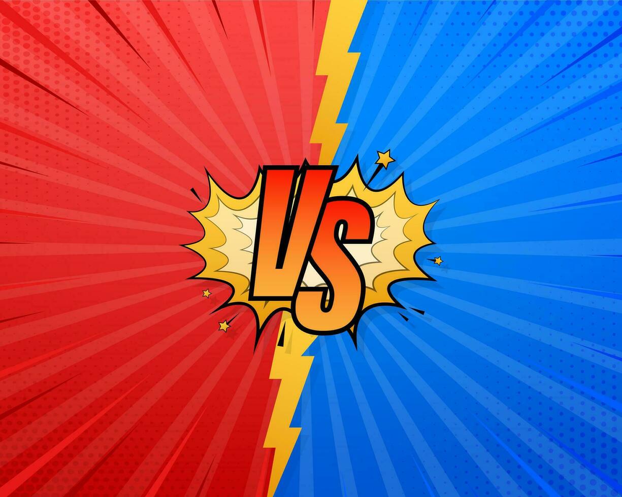 VS Versus Blue and red comic design. Battle banner match, vs letters competition confrontation. Vector stock illustration. Vector illustration