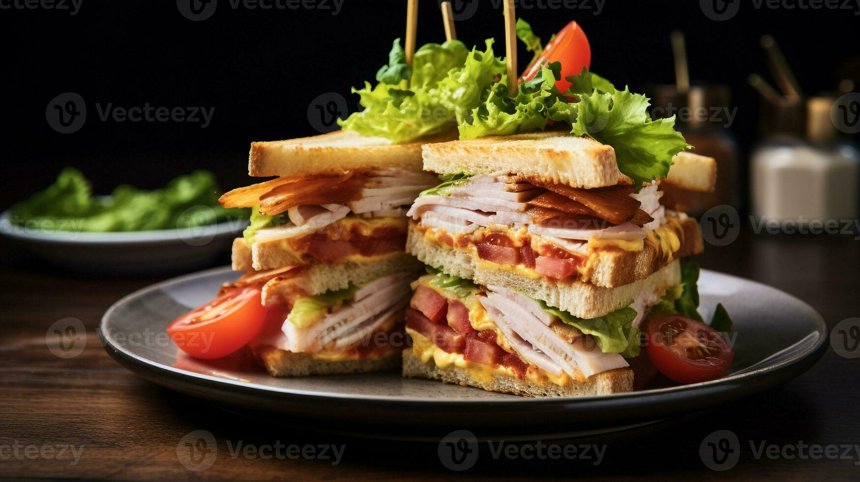 Photo of Club Sandwich as a dish in a high-end restaurant. Generative AI