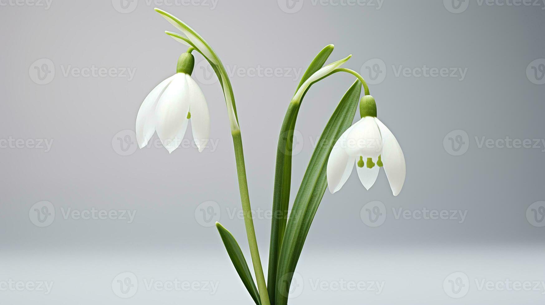 Photo of beautiful Snowdrop flower isolated on white background. Generative AI