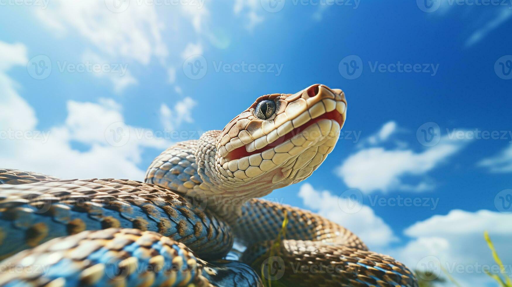 foto de un serpiente debajo azul cielo. generativo ai