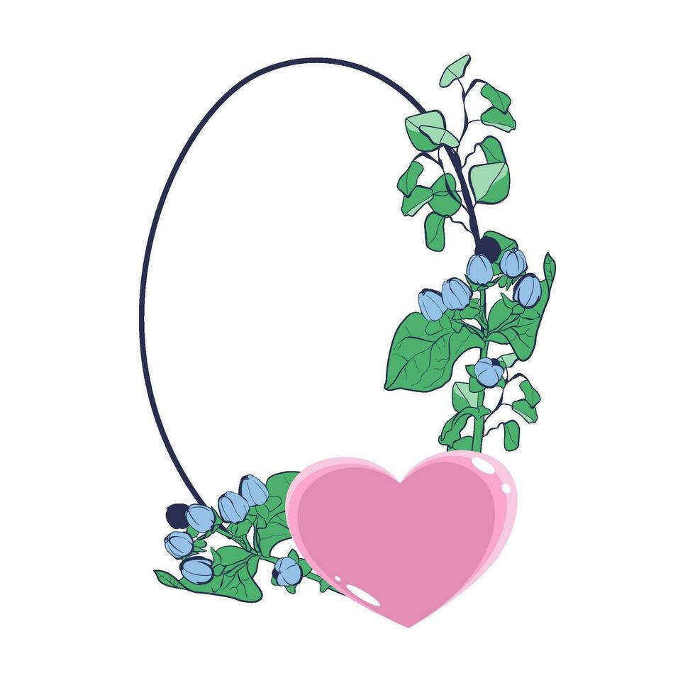 Floral frame with heart, eucalyptus leaves and flowers vector