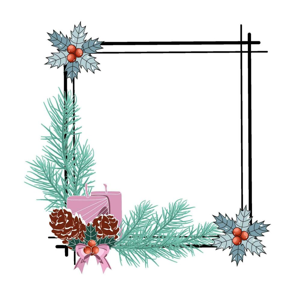 Navidad marco con abeto sucursales, velas, y pino conos vector