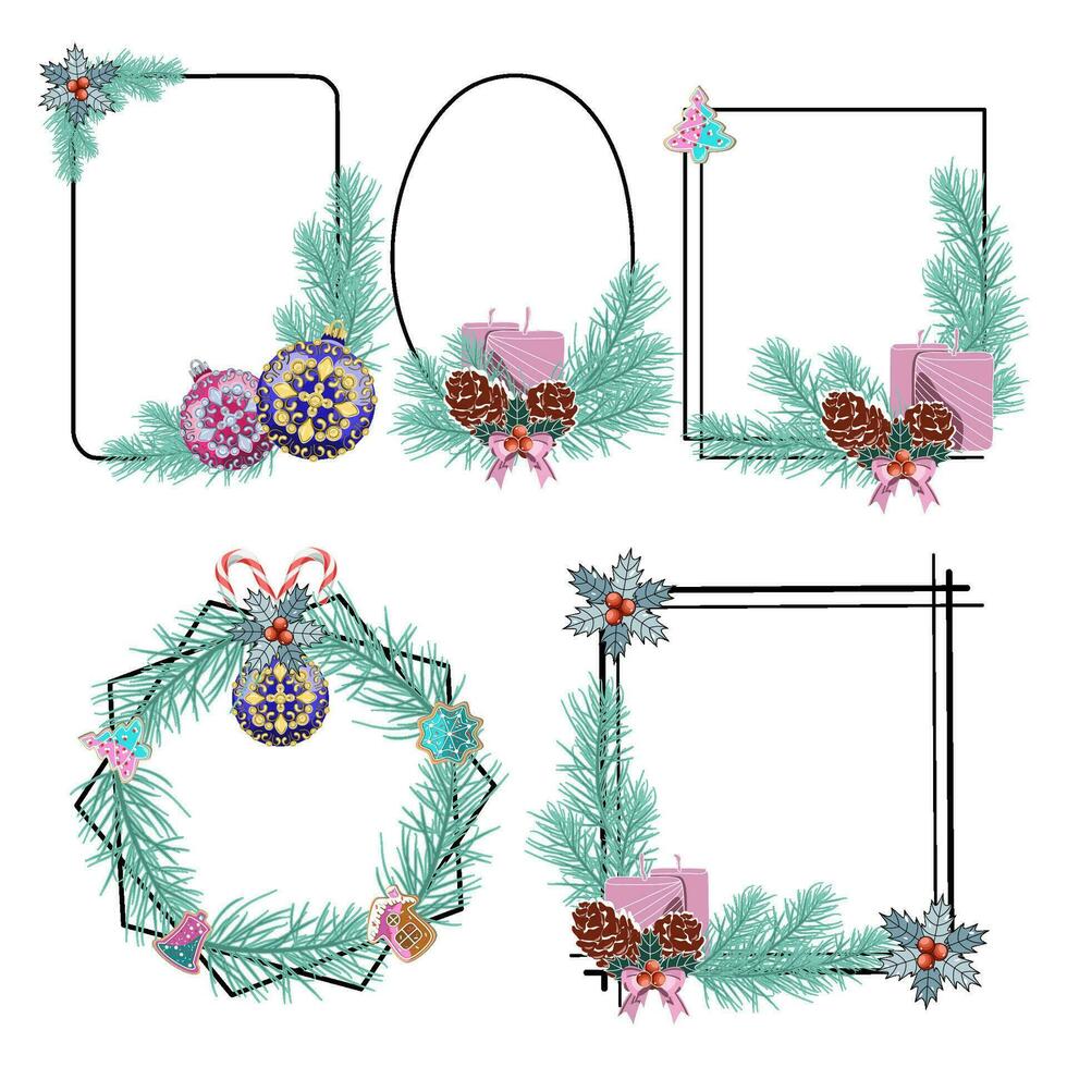 colección de invierno marcos con Navidad decoración vector