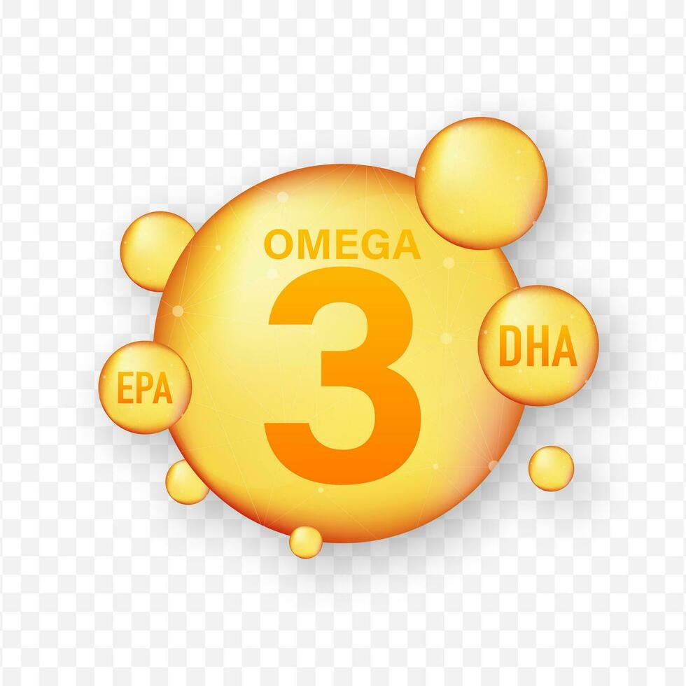 Omega Fatty Acid, EPA, DHA. Omega Three, Natural Fish, Plants Oil Vector stock illustration