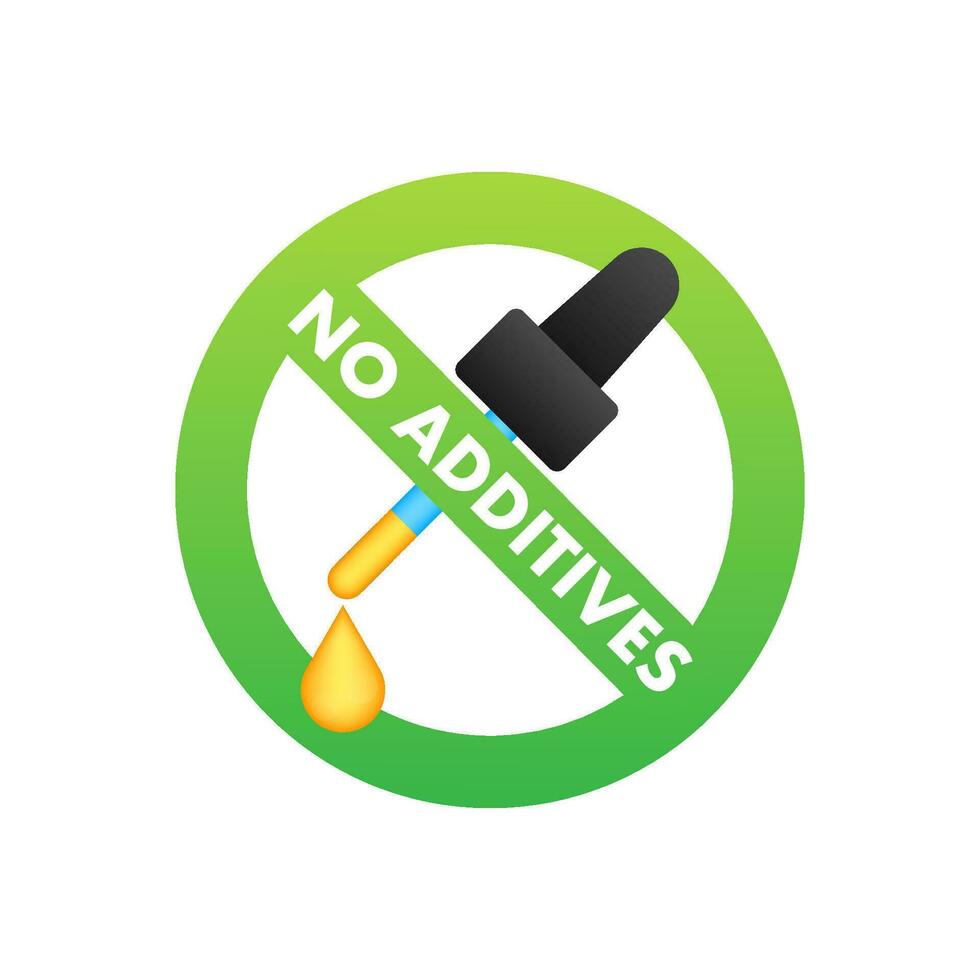 Green no additives logo on white background. Natural organic nutrition. Sign forbidden. vector