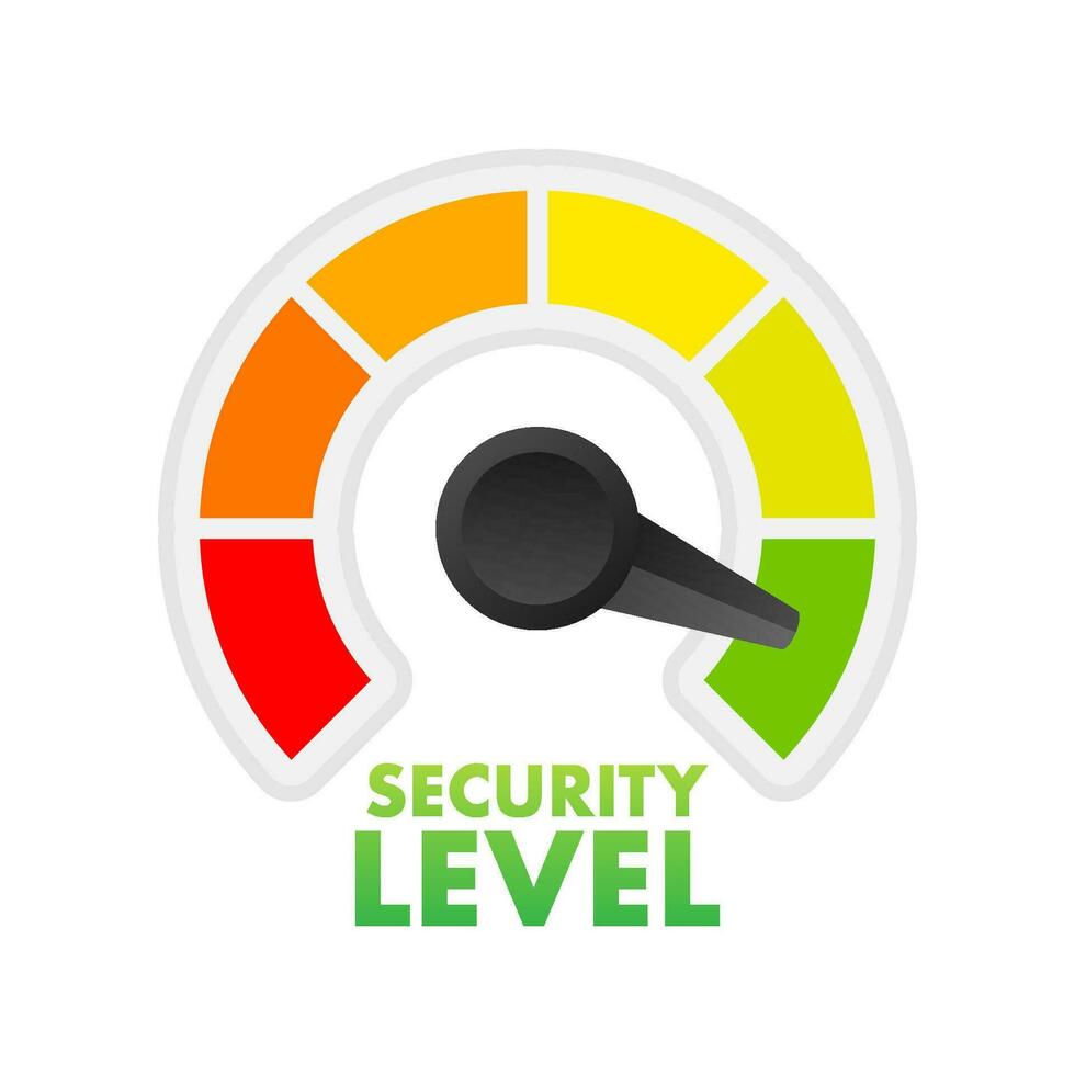 Security level speedometer. Cyber safety concept. Internet network security. Vector stock illustration.