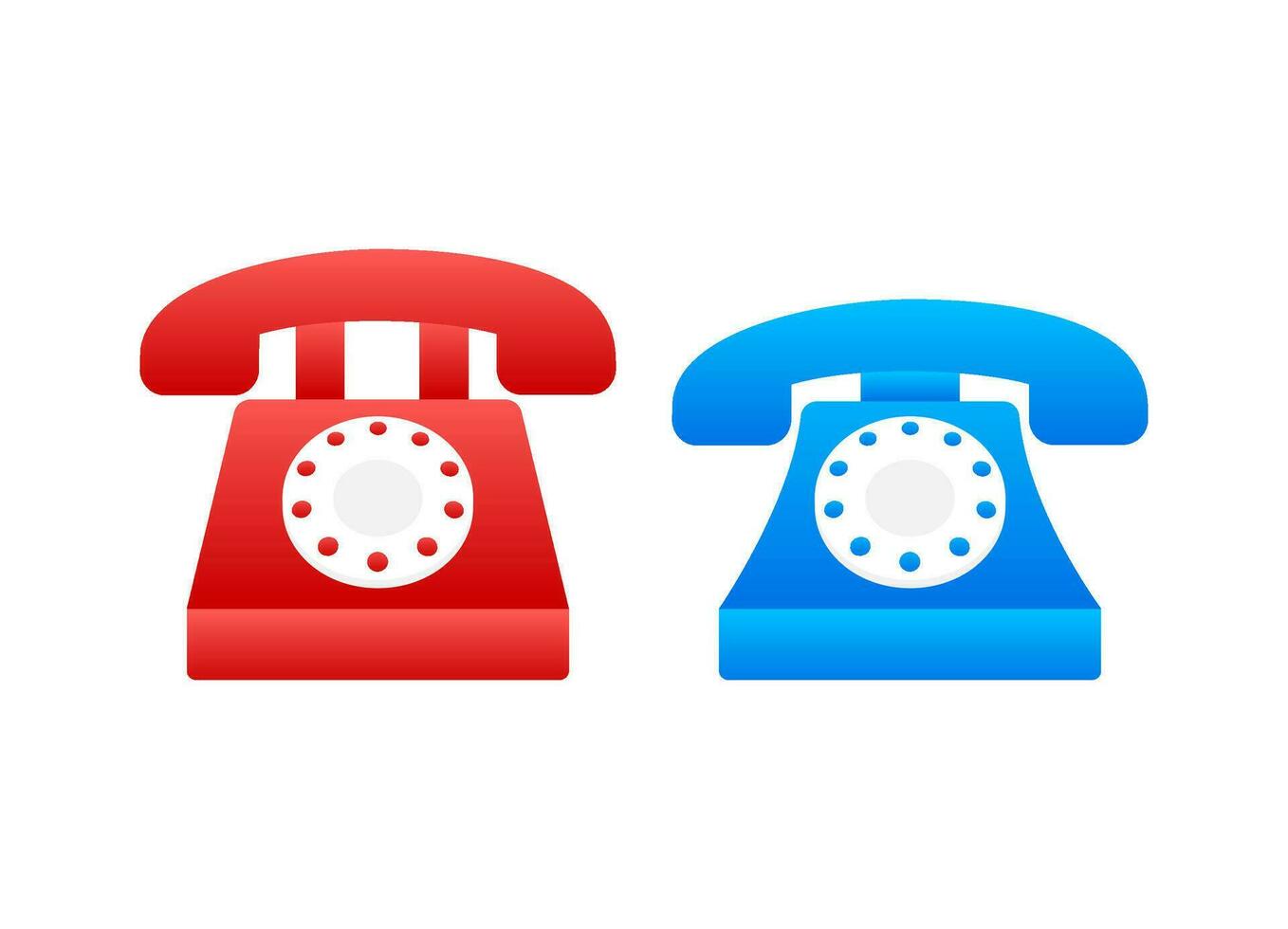 Red old phone in classic style on white background. Cartoon vector illustration.