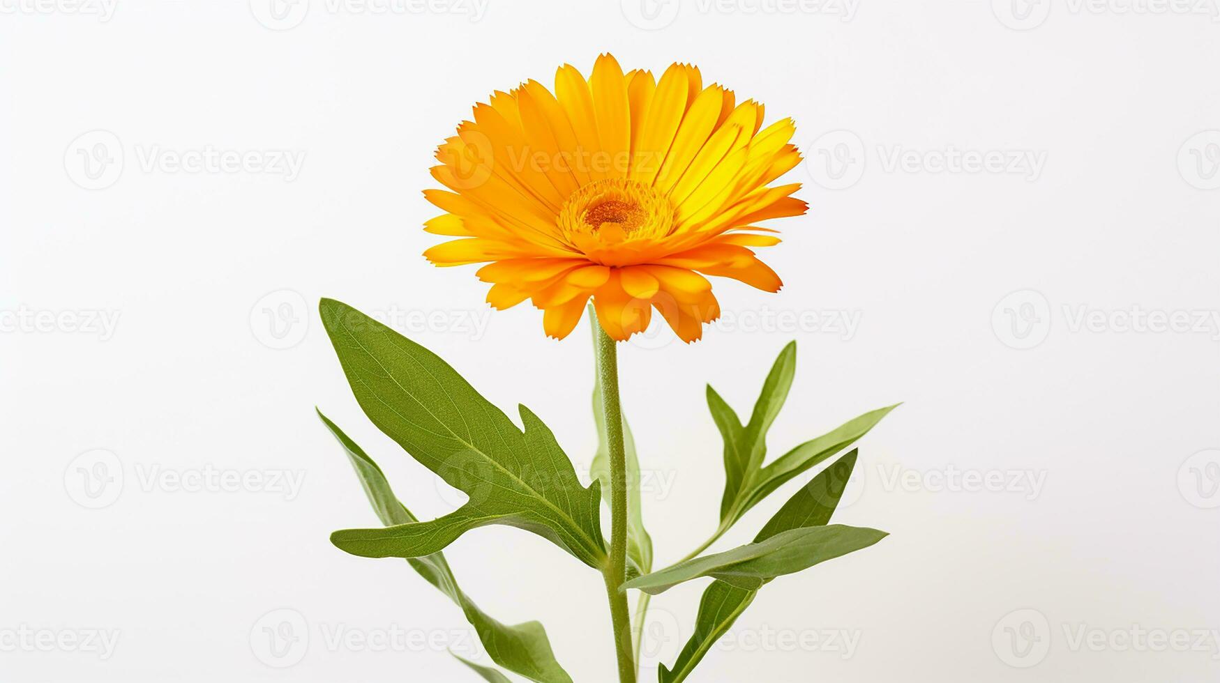 Photo of beautiful Calendula flower isolated on white background. Generative AI