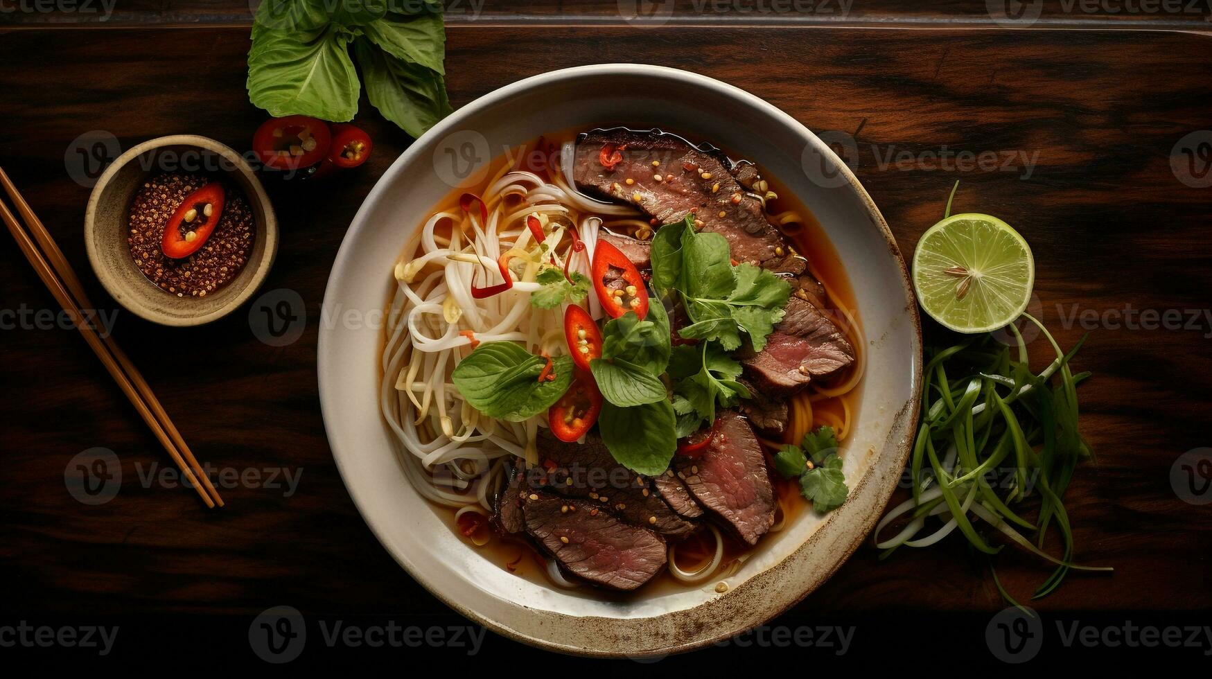 Photo of Pho as a dish in a high-end restaurant. Generative AI