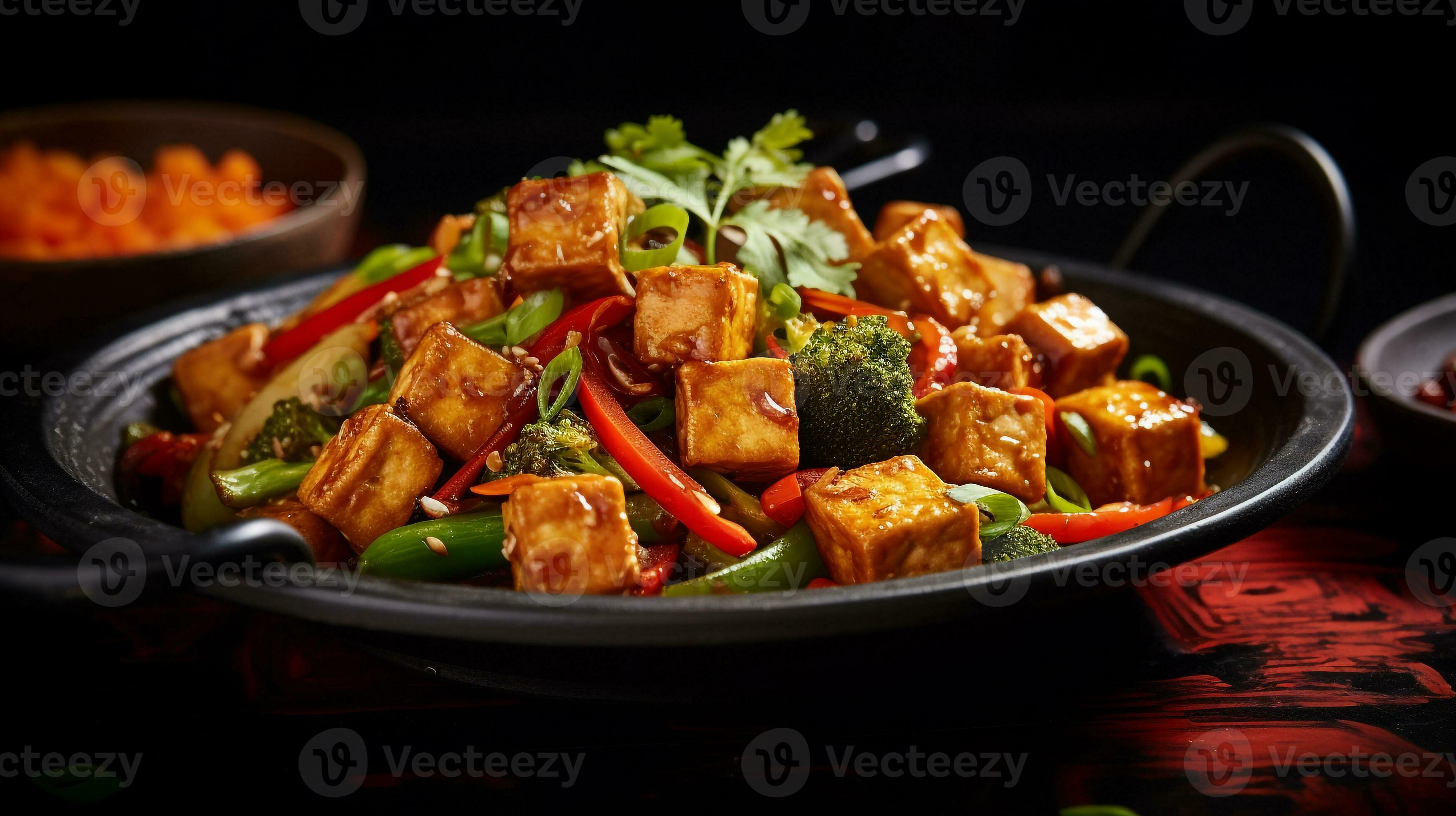 Photo of Tofu Stir-Fry as a dish in a high-end restaurant. Generative