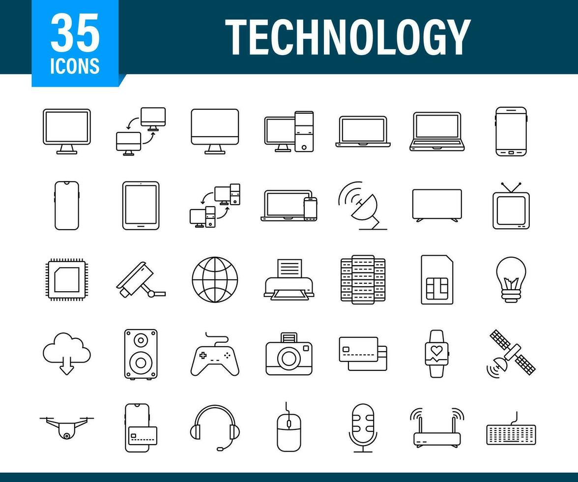 Technology icon on white background. Information technology. Digital communication. Device icon. Global network connection. Vector stock illustration