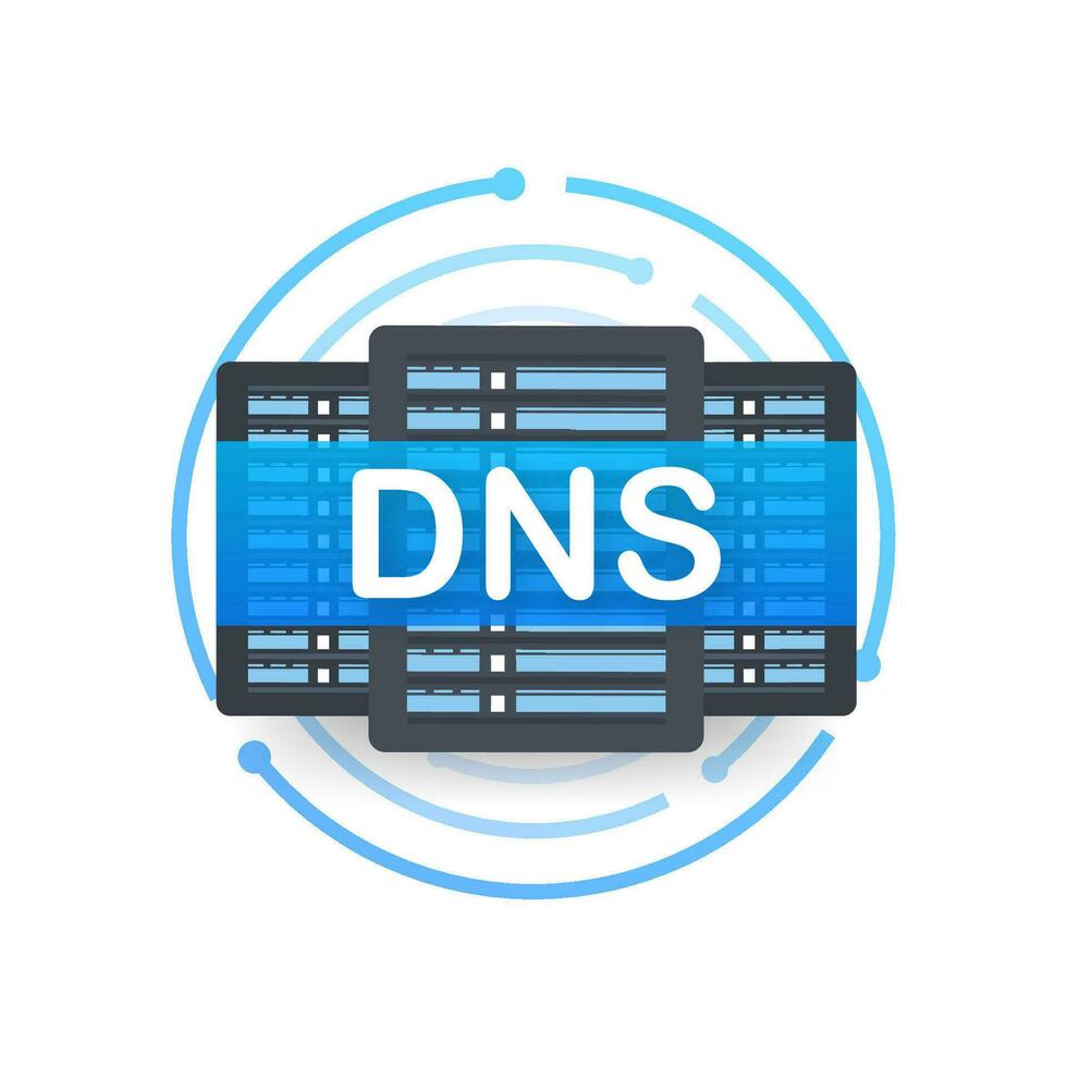 DNS Domain Name System Server. Global communication network concept. Web search concept. Vector illustration