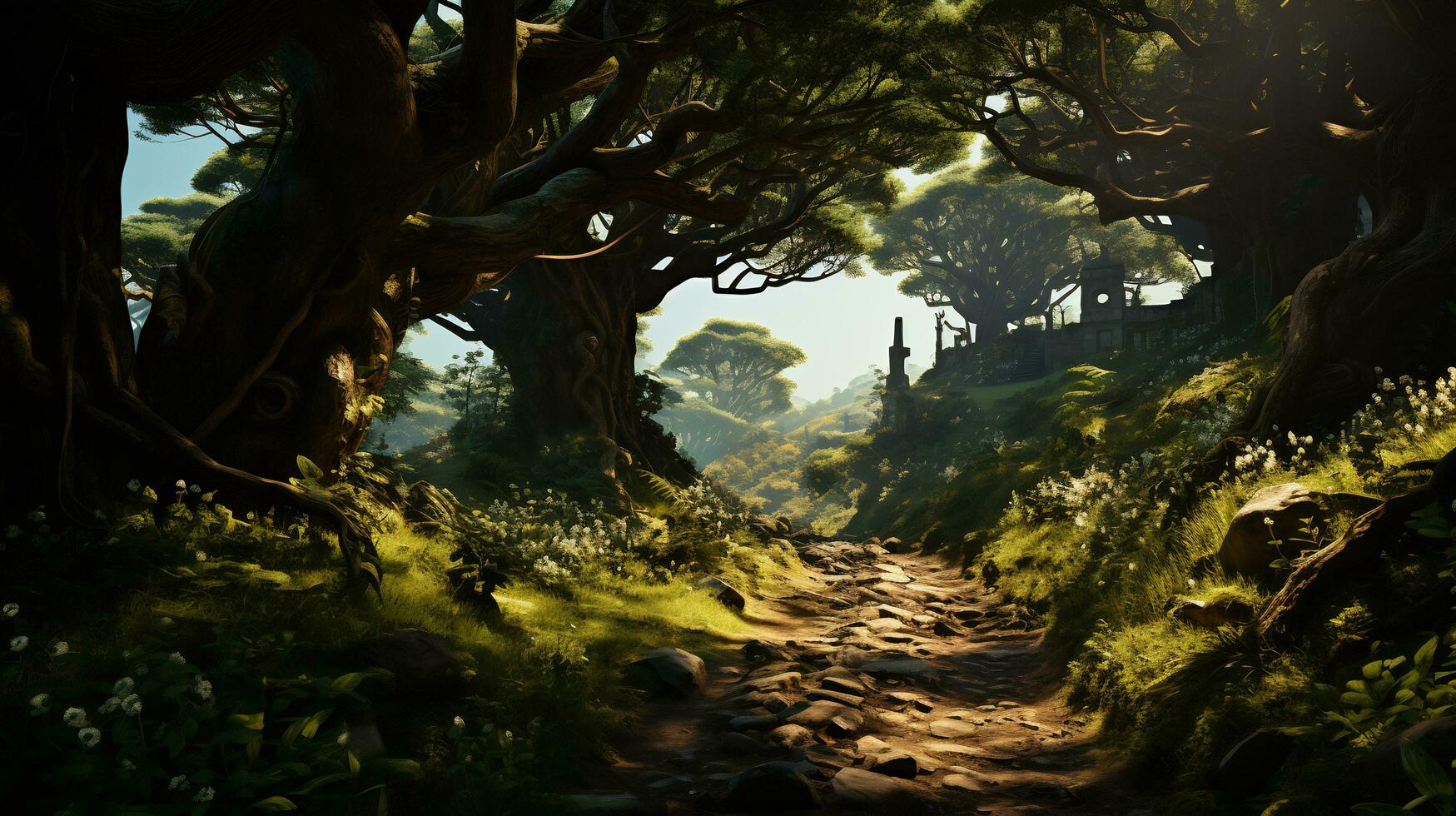 mágico bosque escenas con lozano verdor foto