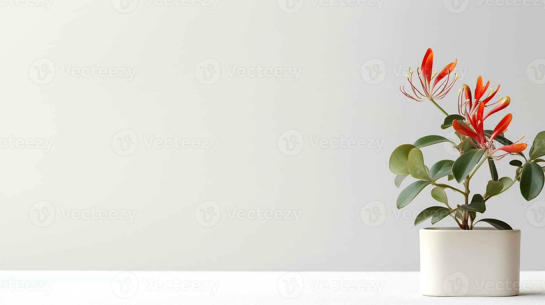 Photo of Honeysuckle flower in pot isolated on white background. Generative AI