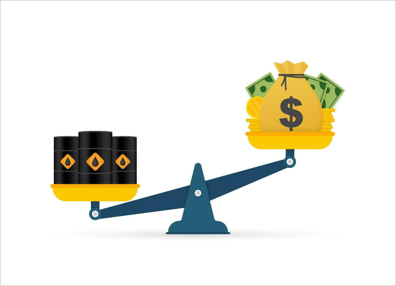 Rise and decline in price of oil market prices. Oil barrels. World inflation. Vector stock illustration