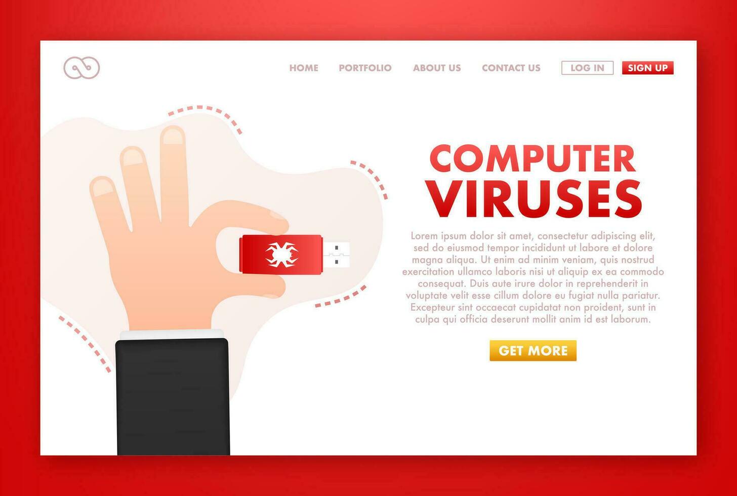 Computer virus on usb flash card in hands. Virus protection. Vector stock illustration.
