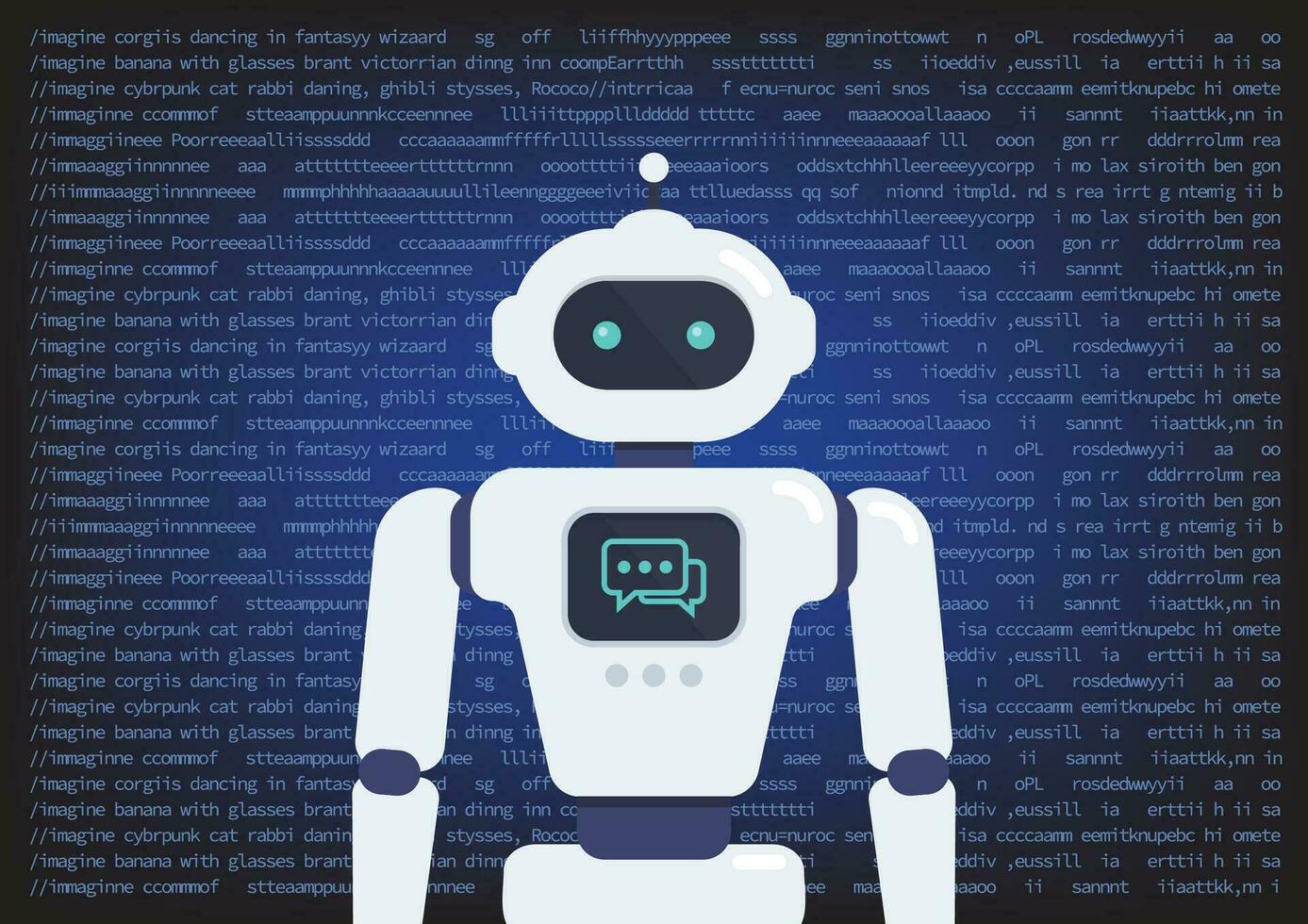 Android Robot with Artificial intelligence Prompt Typography background vector